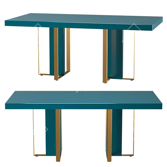 Arpen Teal & Brass 6 Seater Dining Table 3D model image 1