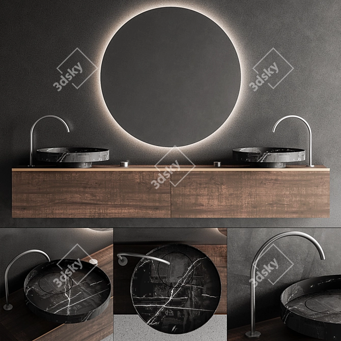 Eccentrico Vanity Set: Vanity Unit, Washbasin, Mirror and Mixer 3D model image 1