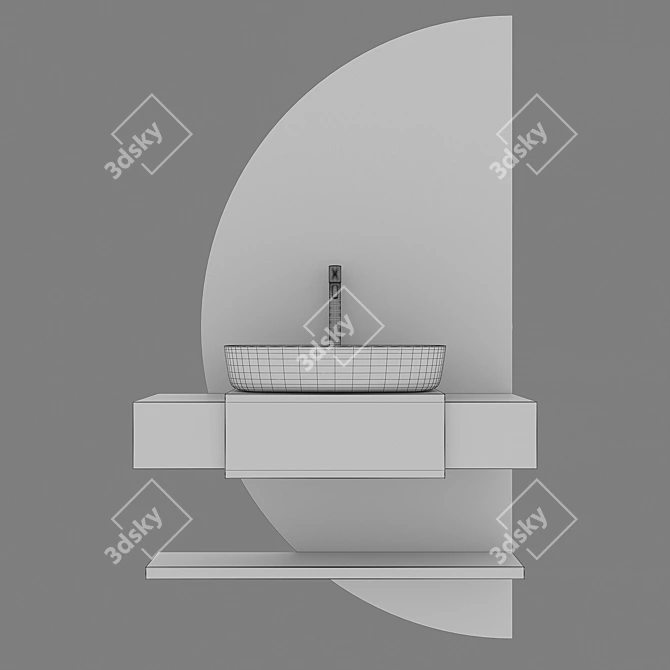 Modern Bathroom Set: Wooden Cabinet, Semicircular Mirror, Black Taps 3D model image 3