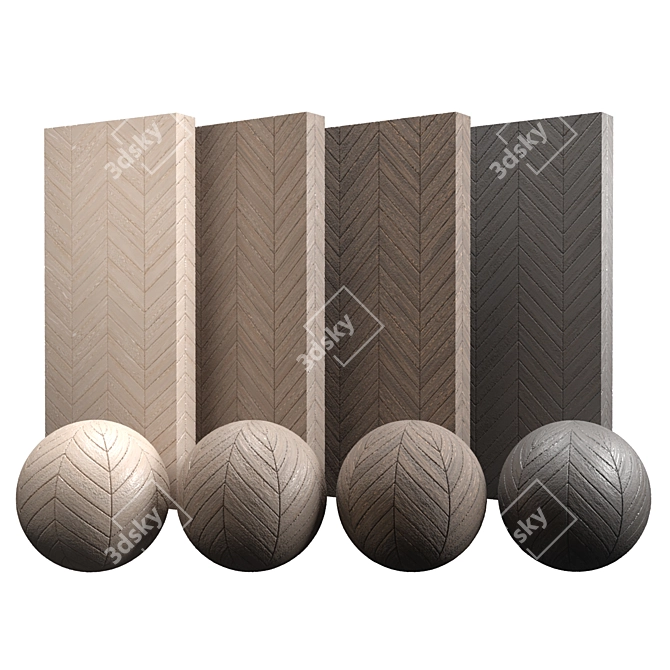 European Ash Chevron Wood Tile 3D model image 1