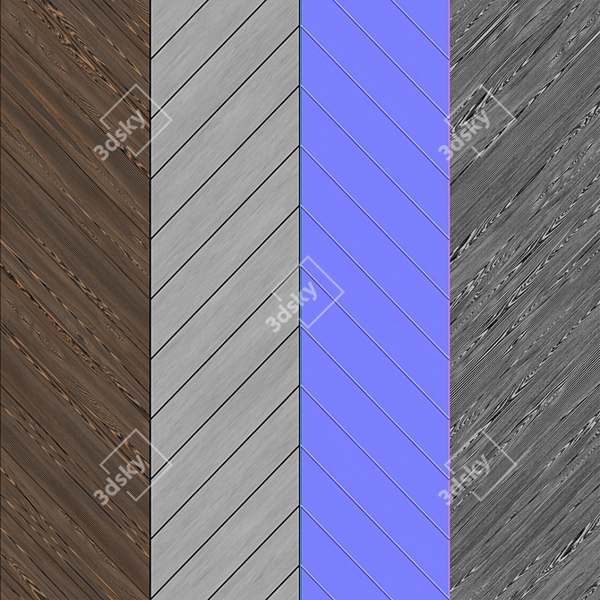 European Ash Chevron Wood Tile 3D model image 3