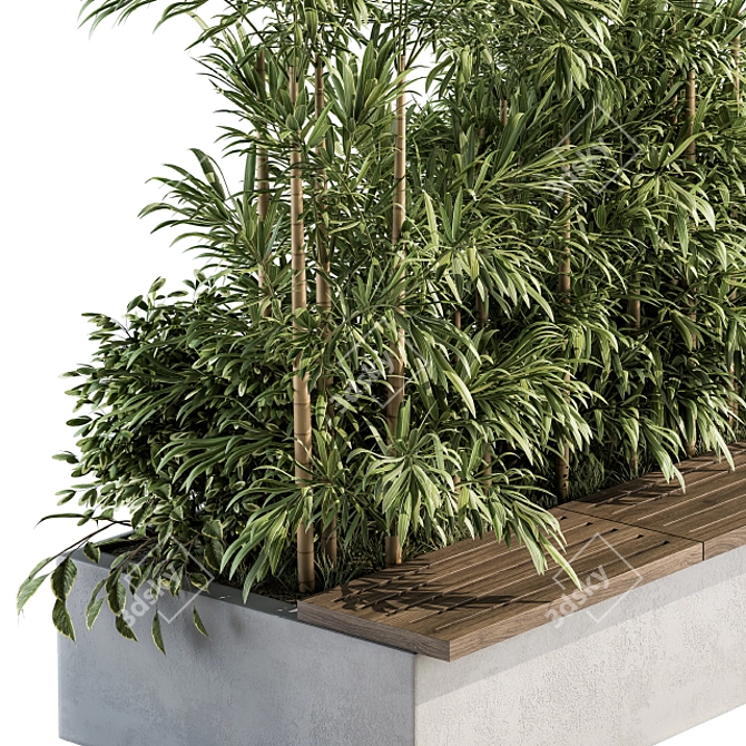 Urban Oasis Bench with Plants 3D model image 3