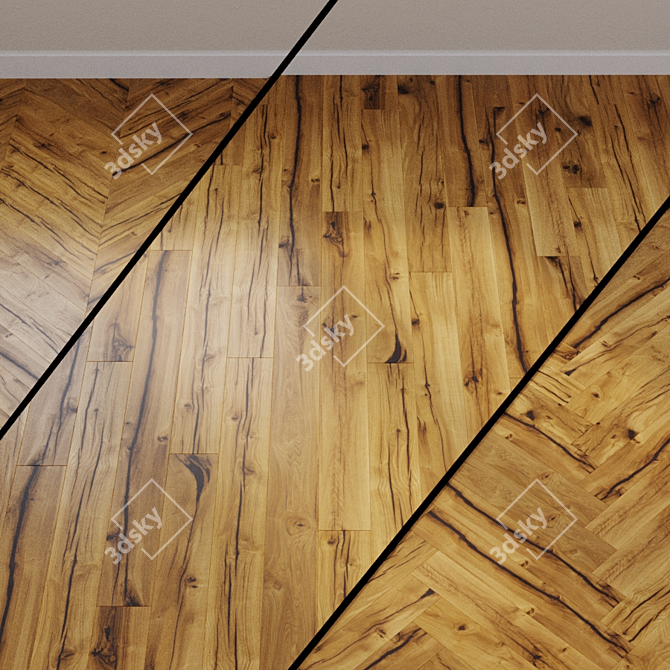 Vintage Oak Parquet Board 1-strip 3D model image 1