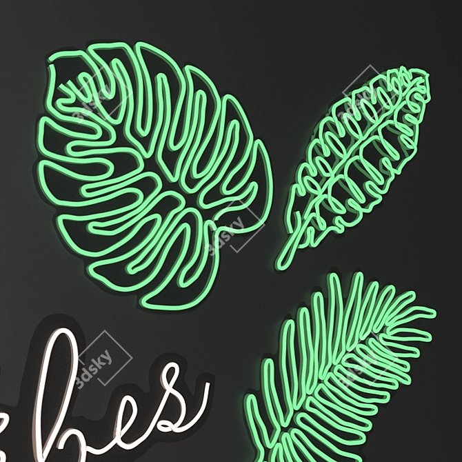 Tropical Monstera Vibes Neon Sign 3D model image 1