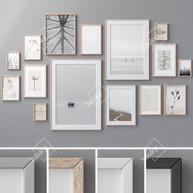 Versatile Set of 15 Photo Frames 3D model image 1