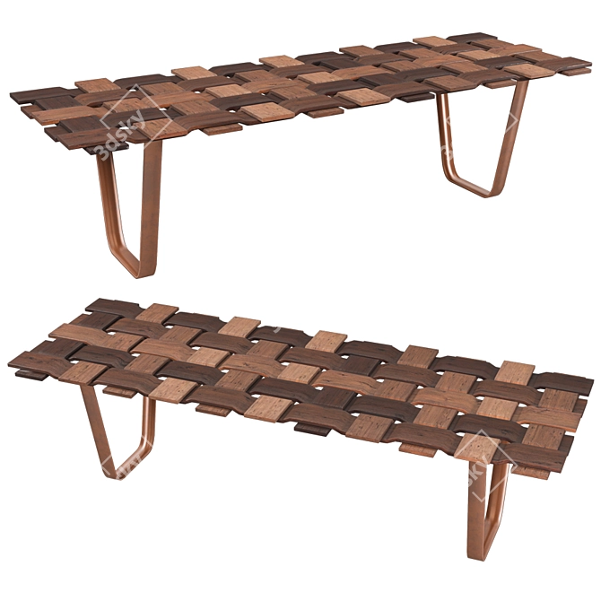 Handcrafted Walnut Grid Bench 3D model image 1