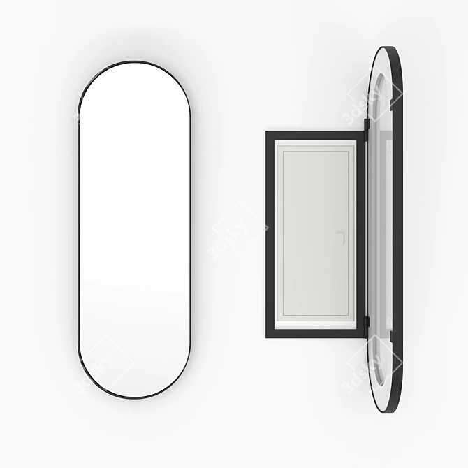 Iron Capsule Flap: Oval Mirror in Sleek Black Metal Frame 3D model image 1