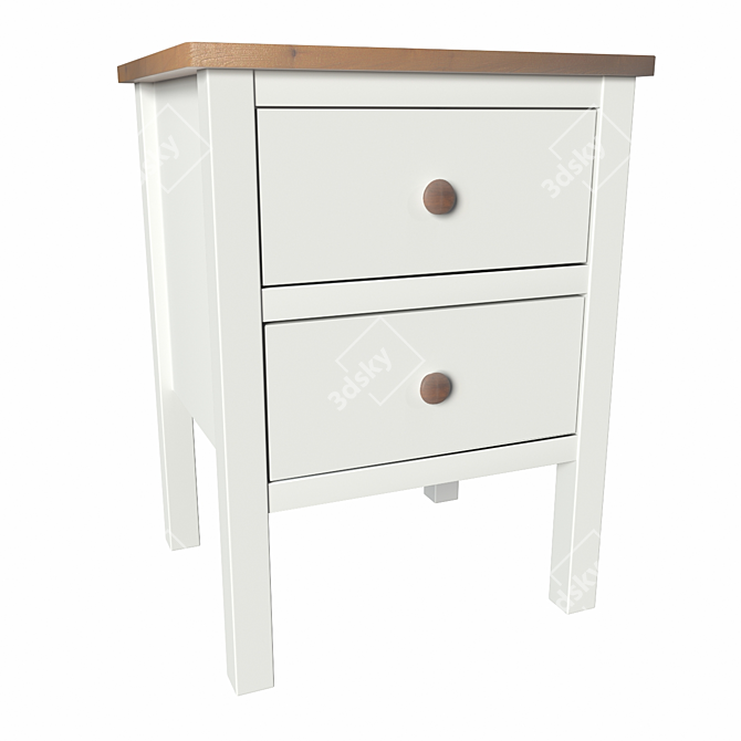 Ashin Bedside Table - 2 Drawer White/Wood 3D model image 1