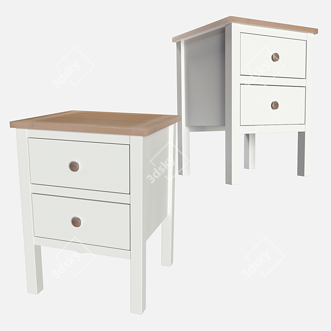 Ashin Bedside Table - 2 Drawer White/Wood 3D model image 3