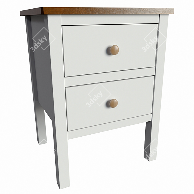 Ashin Bedside Table - 2 Drawer White/Wood 3D model image 4