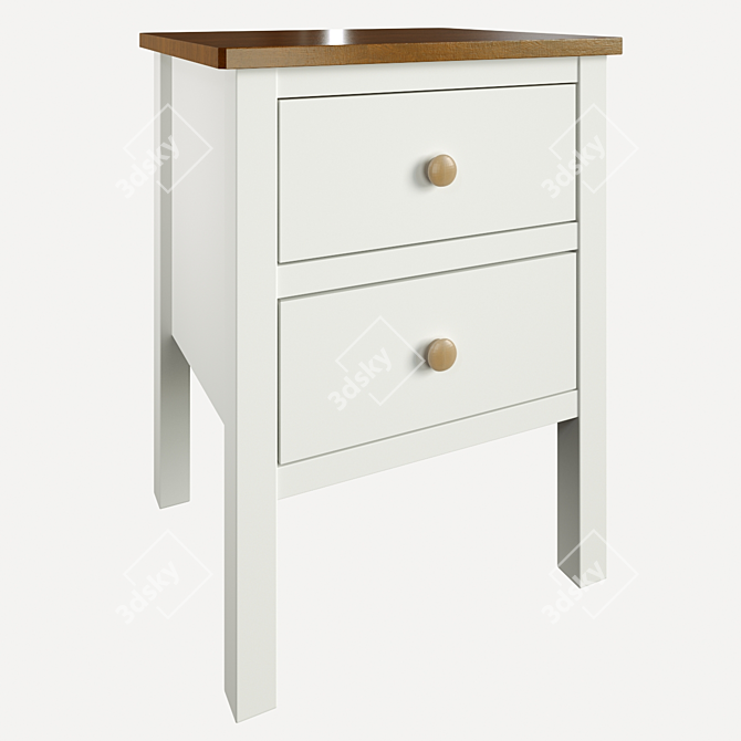 Ashin Bedside Table - 2 Drawer White/Wood 3D model image 7