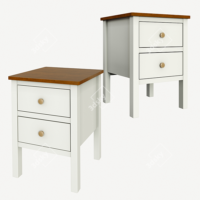 Ashin Bedside Table - 2 Drawer White/Wood 3D model image 9