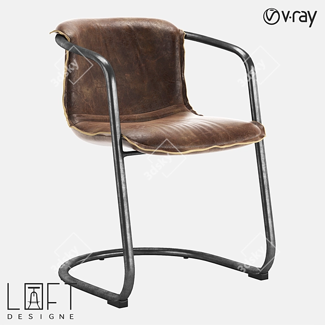 Modern Leather and Metal Chair 3D model image 1