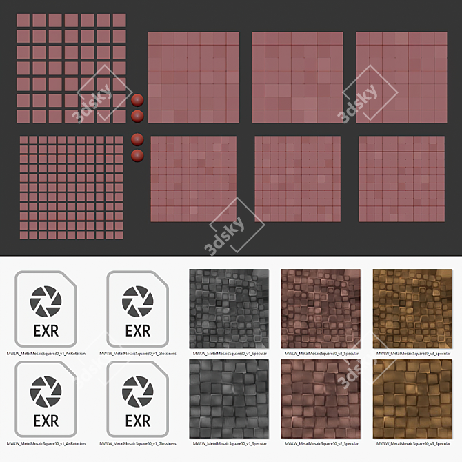 Metallic Square Wall Mosaic 3D model image 5