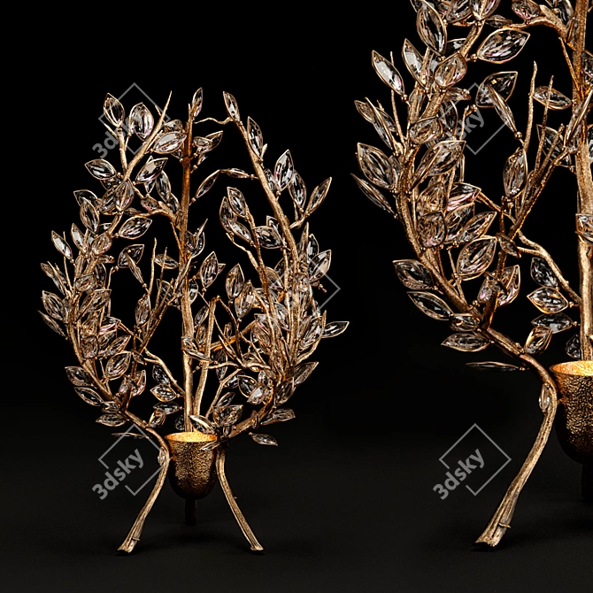 Italian Crystal & Bronze Willow Lamp 3D model image 1