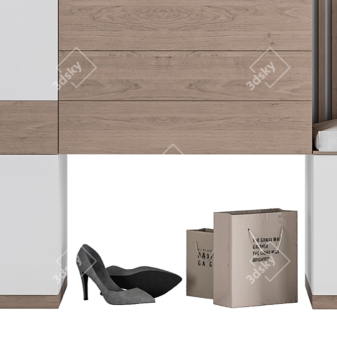 Elegant Wood & White Hallway Set 3D model image 3