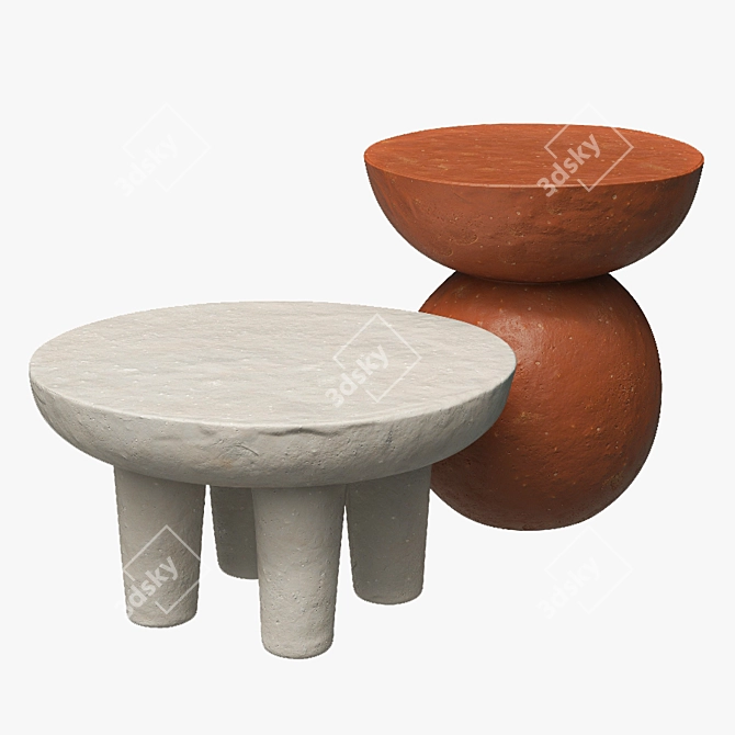 Earthen Unity: Clay Side Tables 3D model image 1