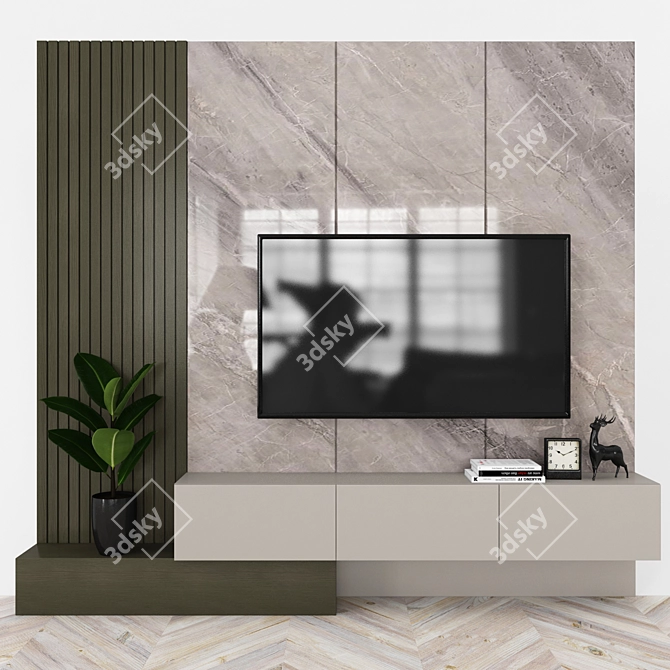 Modern TV Wall Set with 60 inch TV 3D model image 1
