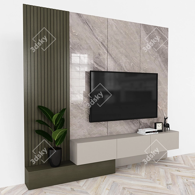 Modern TV Wall Set with 60 inch TV 3D model image 2