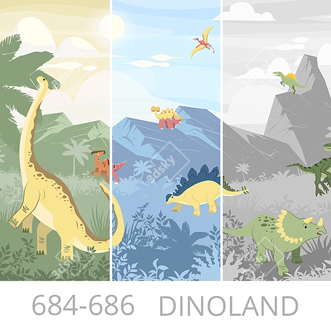 DinoLand Wallpaper Panel: Vibrant & Customizable 3D model image 1