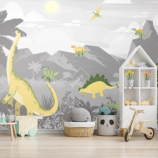 DinoLand Wallpaper Panel: Vibrant & Customizable 3D model image 3