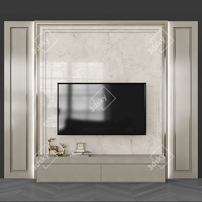 Modern TV Wall Set with 65" Screen 3D model image 1