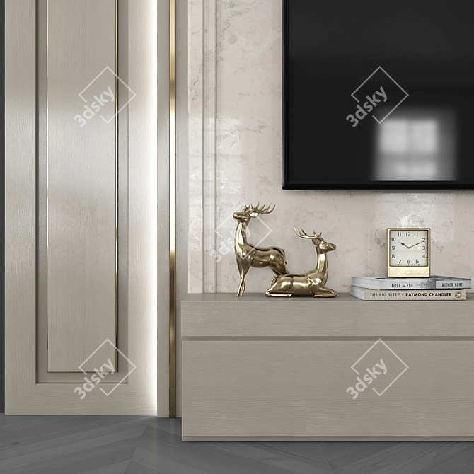 Modern TV Wall Set with 65" Screen 3D model image 2