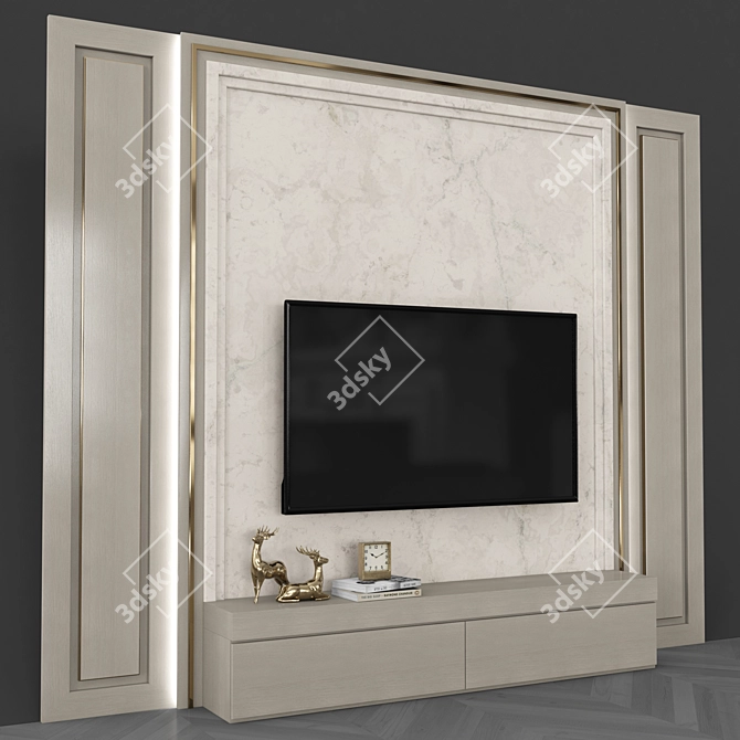 Modern TV Wall Set with 65" Screen 3D model image 3