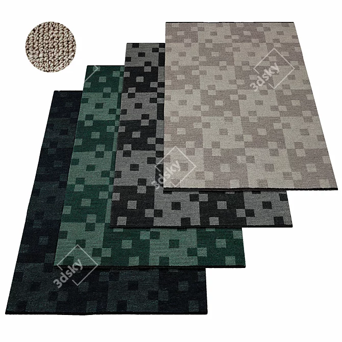 Hand-Woven Loop Rug in New Zealand Wool 3D model image 1