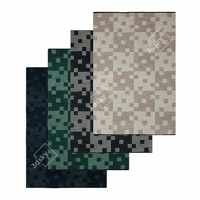 Hand-Woven Loop Rug in New Zealand Wool 3D model image 2