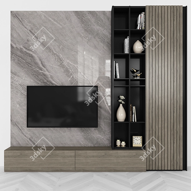 Sleek Modern TV Wall Unit 3D model image 1