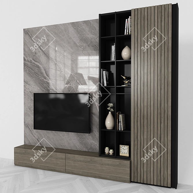 Sleek Modern TV Wall Unit 3D model image 2