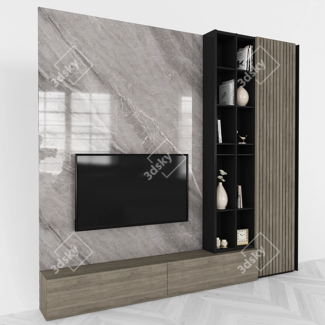 Sleek Modern TV Wall Unit 3D model image 4