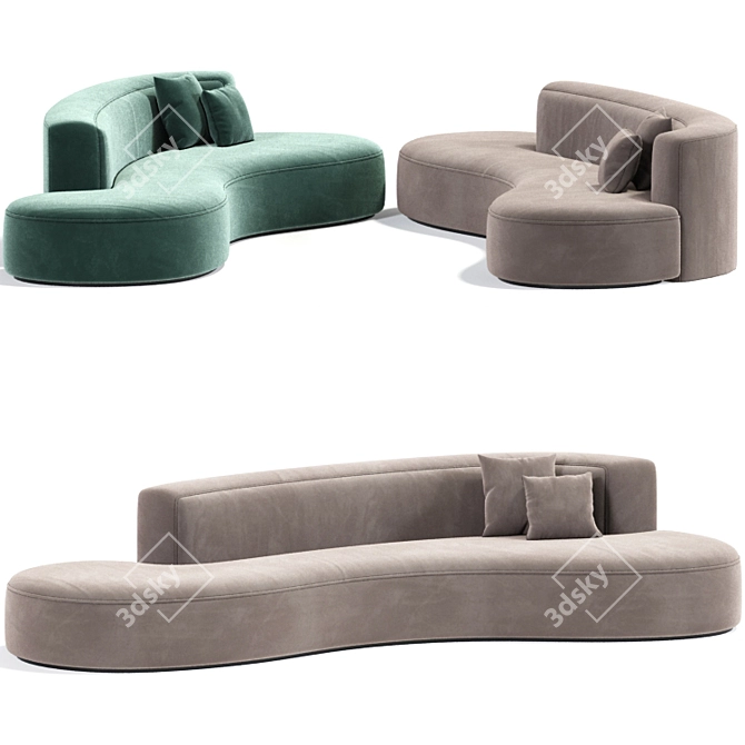 Sleek Midcentury Sofa Chaise 3D model image 2