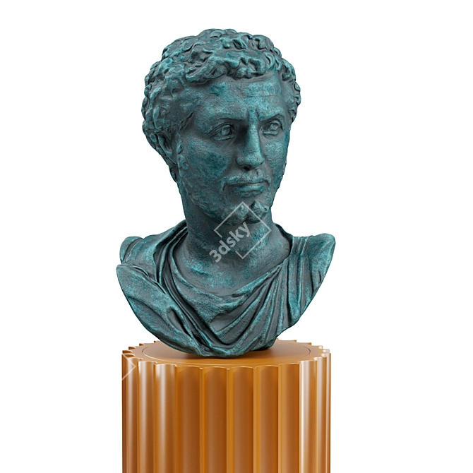 Antique Roman Emperor Bust with Pedestal 3D model image 2