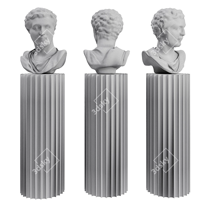 Antique Roman Emperor Bust with Pedestal 3D model image 4