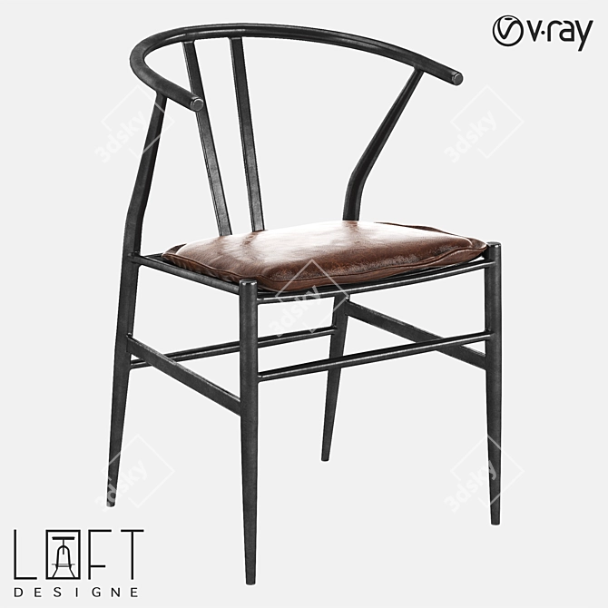 Stylish Metal and Leather Chair 3D model image 1