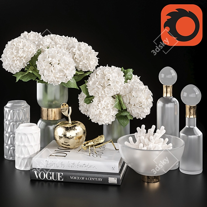 Frozen Glass & Hydrangea Decor Set 3D model image 1