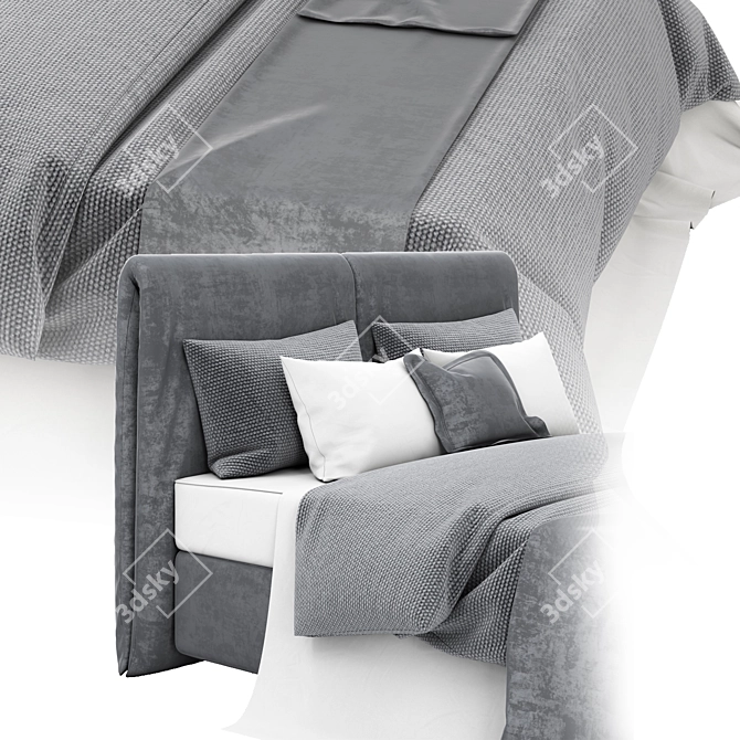Seaspray Gray Boxspring Bed 3D model image 7