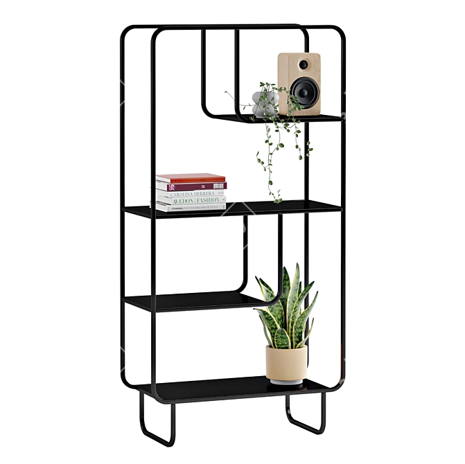 Vintage-Inspired Metal Bookcase 3D model image 1