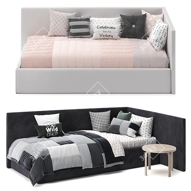 WoodNotes Corner Bed: Modern and Functional 3D model image 1