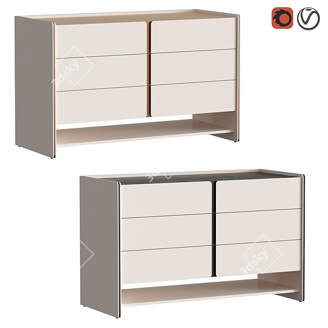 Praddy Havasu Chest: Modern Style, Marble Finish, Three Drawers 3D model image 1