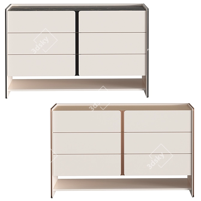 Praddy Havasu Chest: Modern Style, Marble Finish, Three Drawers 3D model image 2