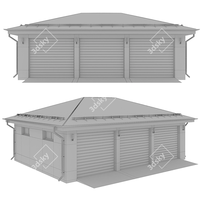 Spacious 3-Car Garage: 11x8m 3D model image 3