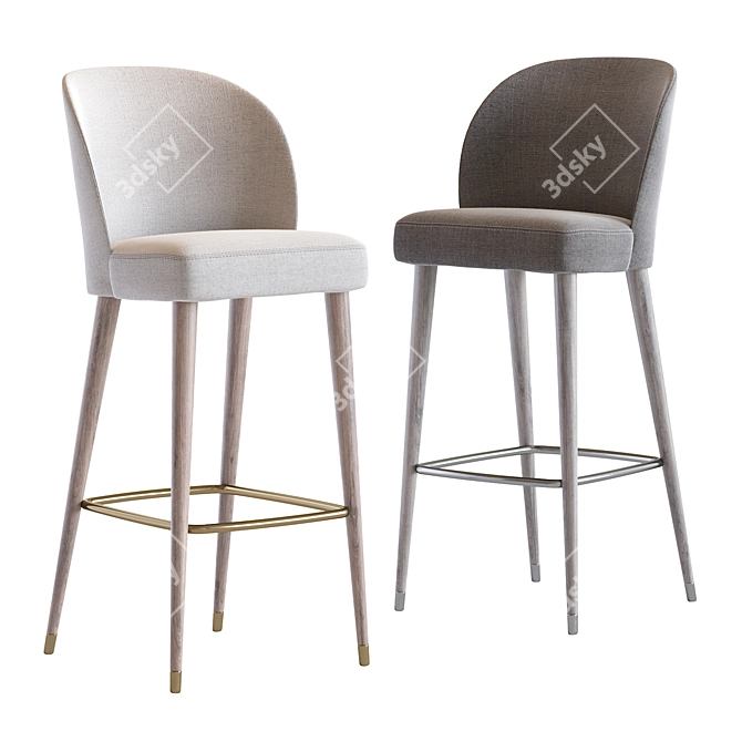 Elegant Wood and Chrome Barstool 3D model image 1