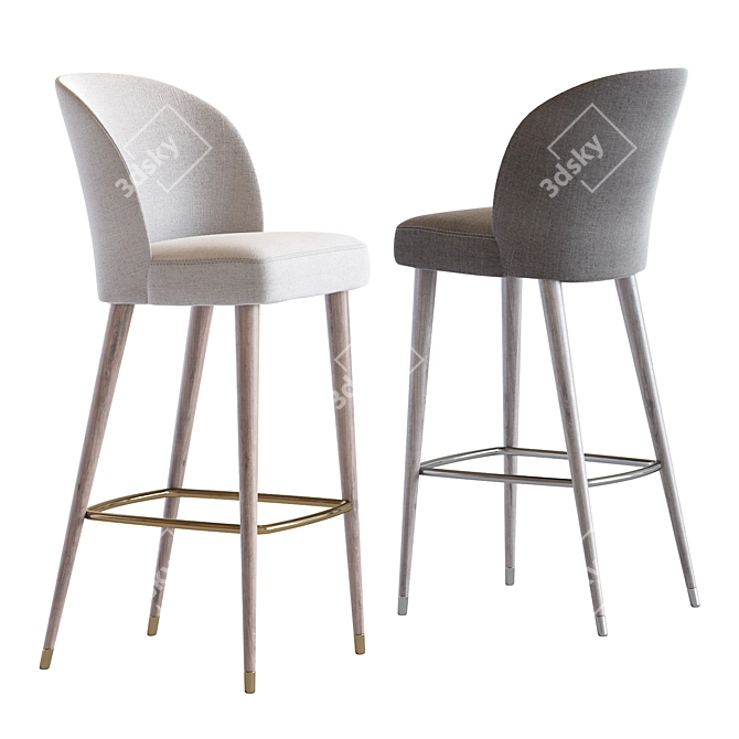 Elegant Wood and Chrome Barstool 3D model image 2