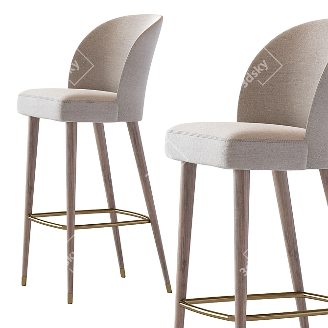 Elegant Wood and Chrome Barstool 3D model image 4