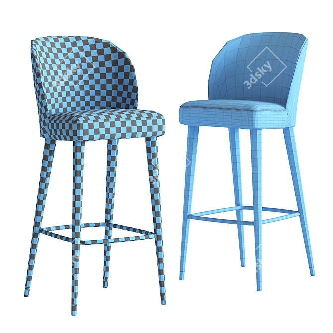 Elegant Wood and Chrome Barstool 3D model image 5