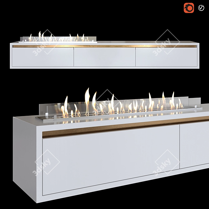 Modern Wall-Mounted TV Stand with Bio Fireplace 3D model image 1