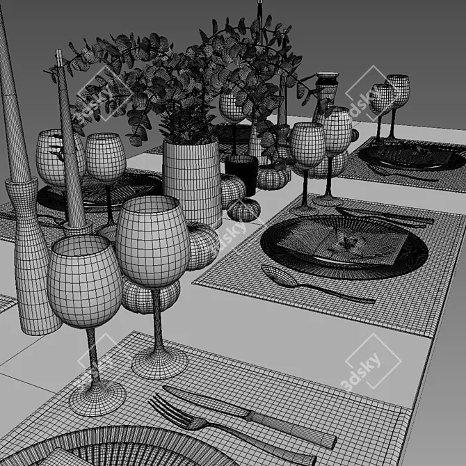 Elegant Dining Table Set 3D model image 3